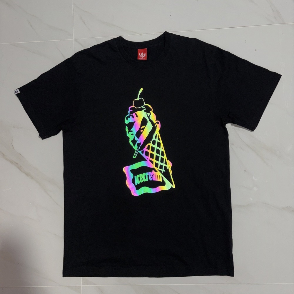 Icecream Shine Men's L Ice Cream Cone Graphic Crew Neck Short Sleeve Black Tee